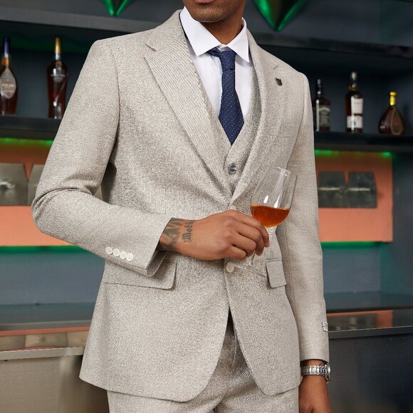 Light Tan Notch Lapel 3 Piece Stacy Adams Men's Suit - Picture 1 of 6